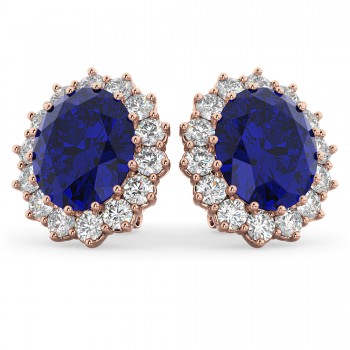 Oval Blue Sapphire & Diamond Accented Earrings 18k Rose Gold (10.80ctw)