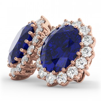 Oval Blue Sapphire & Diamond Accented Earrings 18k Rose Gold (10.80ctw)