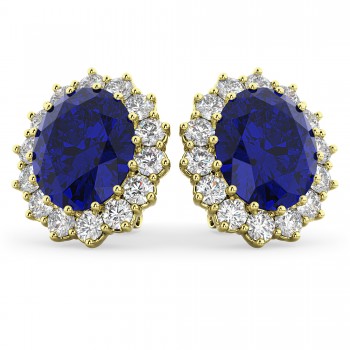 Oval Blue Sapphire & Diamond Accented Earrings 18k Yellow Gold (10.80ctw)