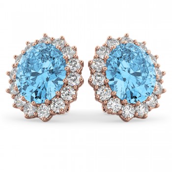 Oval Blue Topaz & Diamond Accented Earrings 14k Rose Gold (10.80ctw)
