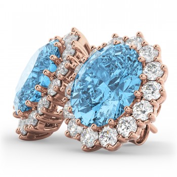 Oval Blue Topaz & Diamond Accented Earrings 14k Rose Gold (10.80ctw)