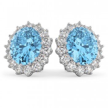 Oval Blue Topaz & Diamond Accented Earrings 14k White Gold (10.80ctw)