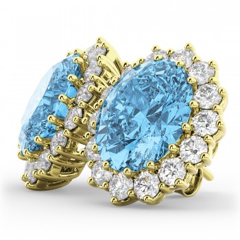 Oval Blue Topaz & Diamond Accented Earrings 14k Yellow Gold (10.80ctw)