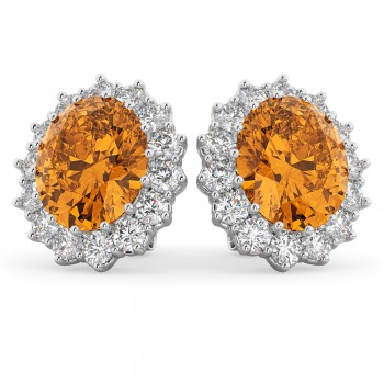 Oval Citrine and Diamond Earrings 14k White Gold (10.80ctw)