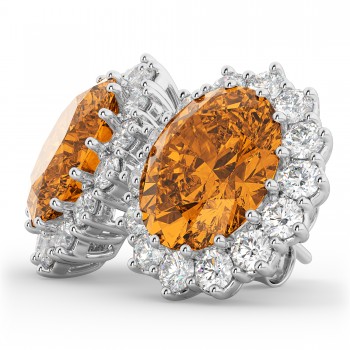 Oval Citrine and Diamond Earrings 14k White Gold (10.80ctw)