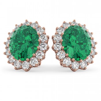 Oval Emerald and Diamond Earrings 14k Rose Gold (10.80ctw)