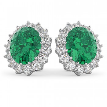 Oval Emerald and Diamond Earrings 14k White Gold (10.80ctw)