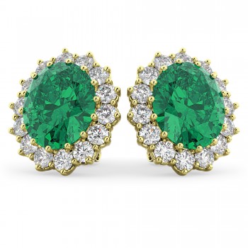 Oval Emerald and Diamond Earrings 14k Yellow Gold (10.80ctw)