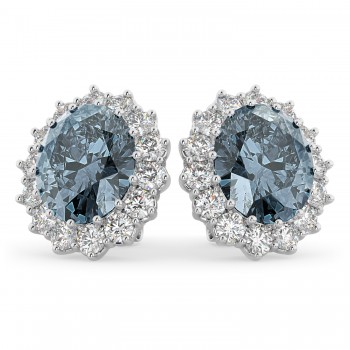 Oval Gray Spinel & Diamond Accented Earrings 14k White Gold (10.80ctw)