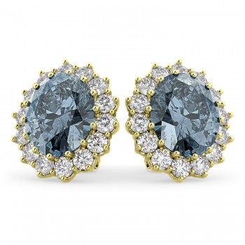 Oval Gray Spinel & Diamond Accented Earrings 14k Yellow Gold (10.80ctw)