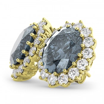 Oval Gray Spinel & Diamond Accented Earrings 14k Yellow Gold (10.80ctw)