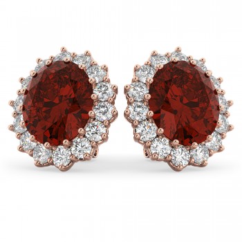 Oval Garnet and Diamond Earrings 14k Rose Gold (10.80ctw)