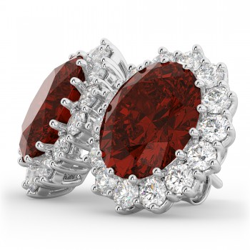 Oval Garnet and Diamond Earrings 14k White Gold (10.80ctw)