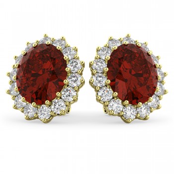 Oval Garnet and Diamond Earrings 14k Yellow Gold (10.80ctw)