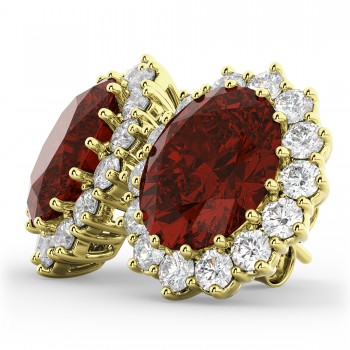 Oval Garnet and Diamond Earrings 14k Yellow Gold (10.80ctw)