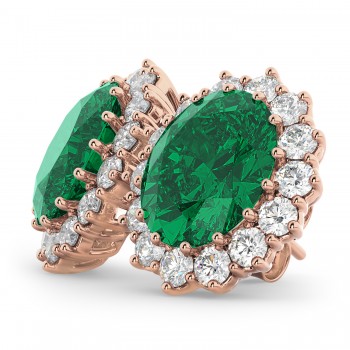 Oval Lab Emerald and Diamond Earrings 14k Rose Gold (10.80ctw)