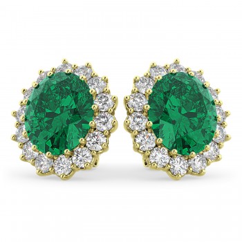 Oval Lab Emerald and Diamond Earrings 14k Yellow Gold (10.80ctw)