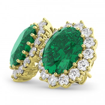 Oval Lab Emerald and Diamond Earrings 14k Yellow Gold (10.80ctw)