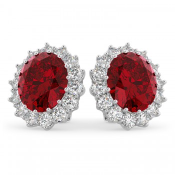 Oval Lab Ruby and Diamond Earrings 14k White Gold (10.80ctw)