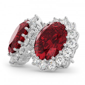 Oval Lab Ruby and Diamond Earrings 14k White Gold (10.80ctw)