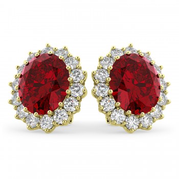 Oval Lab Ruby and Diamond Earrings 14k Yellow Gold (10.80ctw)