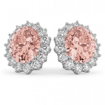 Oval Morganite and Diamond Earrings 14k White Gold (10.80ctw)