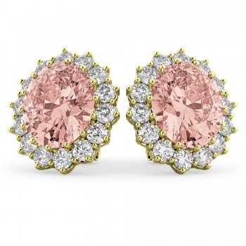 Oval Morganite and Diamond Earrings 14k Yellow Gold (10.80ctw)