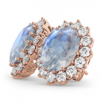 Oval Moonstone & Diamond Accented Earrings 14k Rose Gold (10.80ctw)