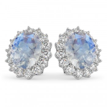 Oval Moonstone & Diamond Accented Earrings 14k White Gold (10.80ctw)