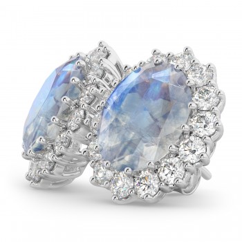 Oval Moonstone & Diamond Accented Earrings 14k White Gold (10.80ctw)