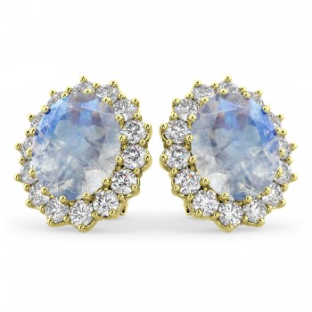 Oval Moonstone & Diamond Accented Earrings 14k Yellow Gold (10.80ctw)