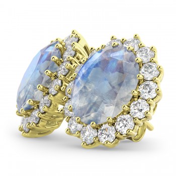 Oval Moonstone & Diamond Accented Earrings 14k Yellow Gold (10.80ctw)