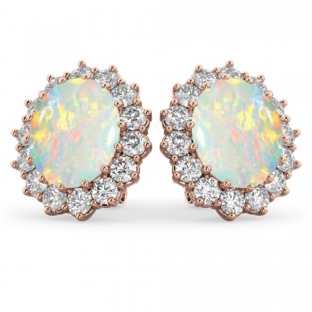 Oval Opal & Diamond Accented Earrings 14k Rose Gold (10.80ctw)