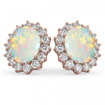 Oval Opal & Diamond Accented Earrings 14k Rose Gold (10.80ctw)