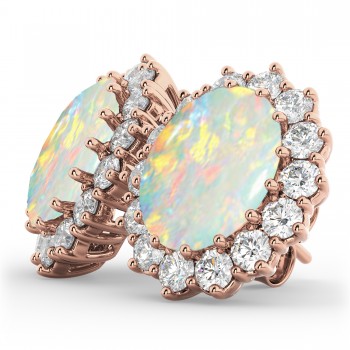 Oval Opal & Diamond Accented Earrings 14k Rose Gold (10.80ctw)