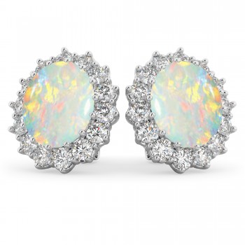 Oval Opal & Diamond Accented Earrings 14k White Gold (10.80ctw)