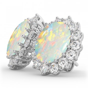 Oval Opal & Diamond Accented Earrings 14k White Gold (10.80ctw)