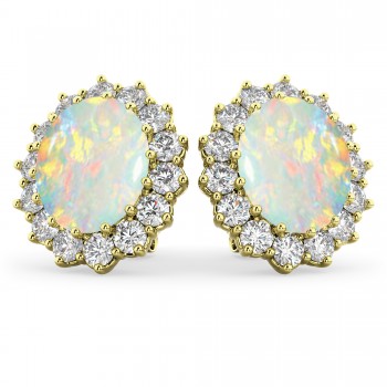 Oval Opal & Diamond Accented Earrings 14k Yellow Gold (10.80ctw)