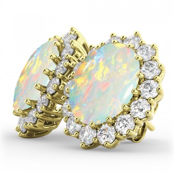 Oval Opal & Diamond Accented Earrings 14k Yellow Gold (10.80ctw)