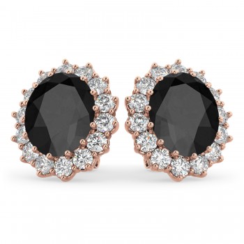 Oval Black Onyx & Diamond Accented Earrings 14k Rose Gold (10.80ctw)