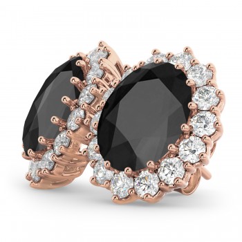 Oval Black Onyx & Diamond Accented Earrings 14k Rose Gold (10.80ctw)