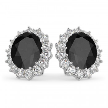 Oval Black Onyx & Diamond Accented Earrings 14k White Gold (10.80ctw)