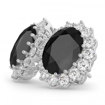Oval Black Onyx & Diamond Accented Earrings 14k White Gold (10.80ctw)