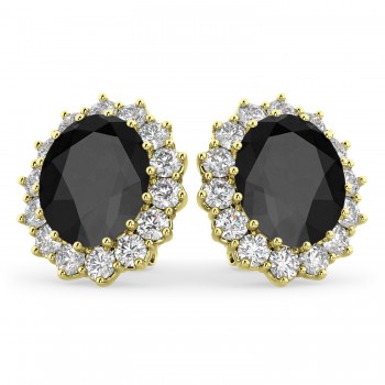 Oval Black Onyx & Diamond Accented Earrings 14k Yellow Gold (10.80ctw)