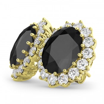 Oval Black Onyx & Diamond Accented Earrings 14k Yellow Gold (10.80ctw)