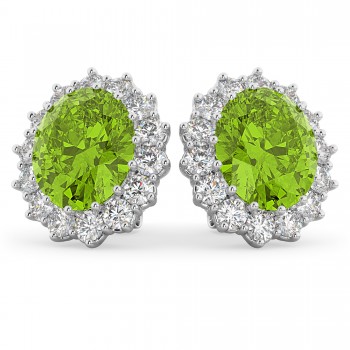 Oval Peridot & Diamond Accented Earrings 14k White Gold (10.80ctw)