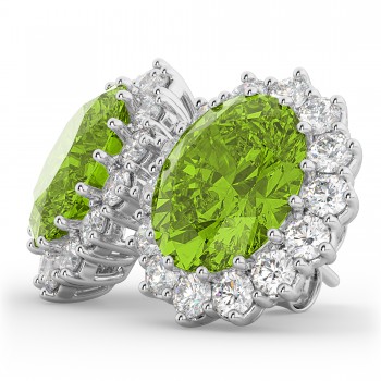 Oval Peridot & Diamond Accented Earrings 14k White Gold (10.80ctw)