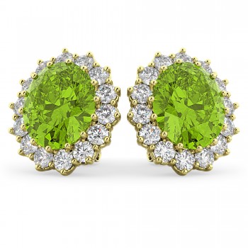 Oval Peridot & Diamond Accented Earrings 14k Yellow Gold (10.80ctw)