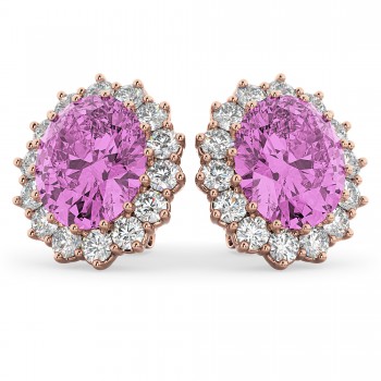 Oval Pink Sapphire & Diamond Accented Earrings 14k Rose Gold 10.80ctw