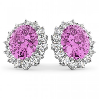 Oval Pink Sapphire & Diamond Accented Earrings 14k White Gold 10.80ctw